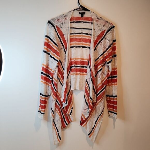 Torrid Open Front Shrug Cardigan Sweater White/Orange Striped Women's Sz 1 EUC - Picture 2 of 12